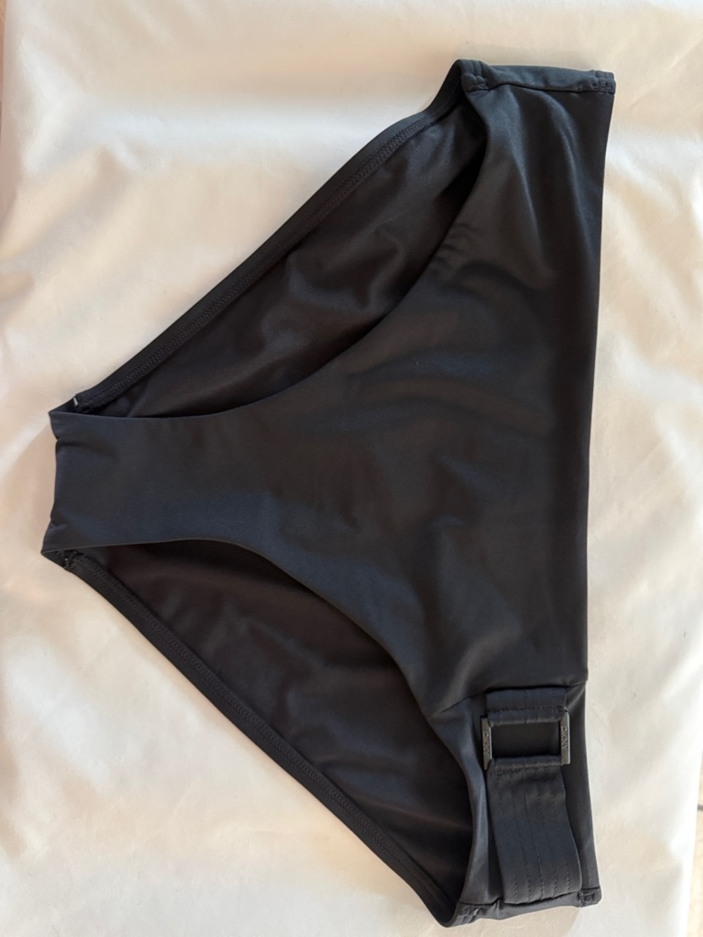 DKNY Black High-Cut Bikini Bottom with Buckle Detail